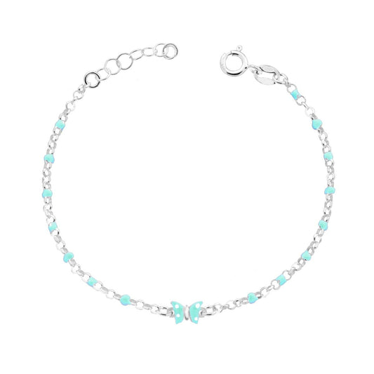 Kinderarmband, Rolo-Kette, diamantiert, mit Schmetterling, grünem und weißem Emaille, 925er Silber - MeinSchmuckShop