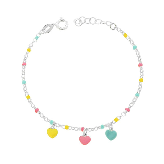 Kinderarmband – Rolo-Kette, diamantbesetzt, mit Herzen, Multicolor-Emaille, aus Silber 925 - MeinSchmuckShop