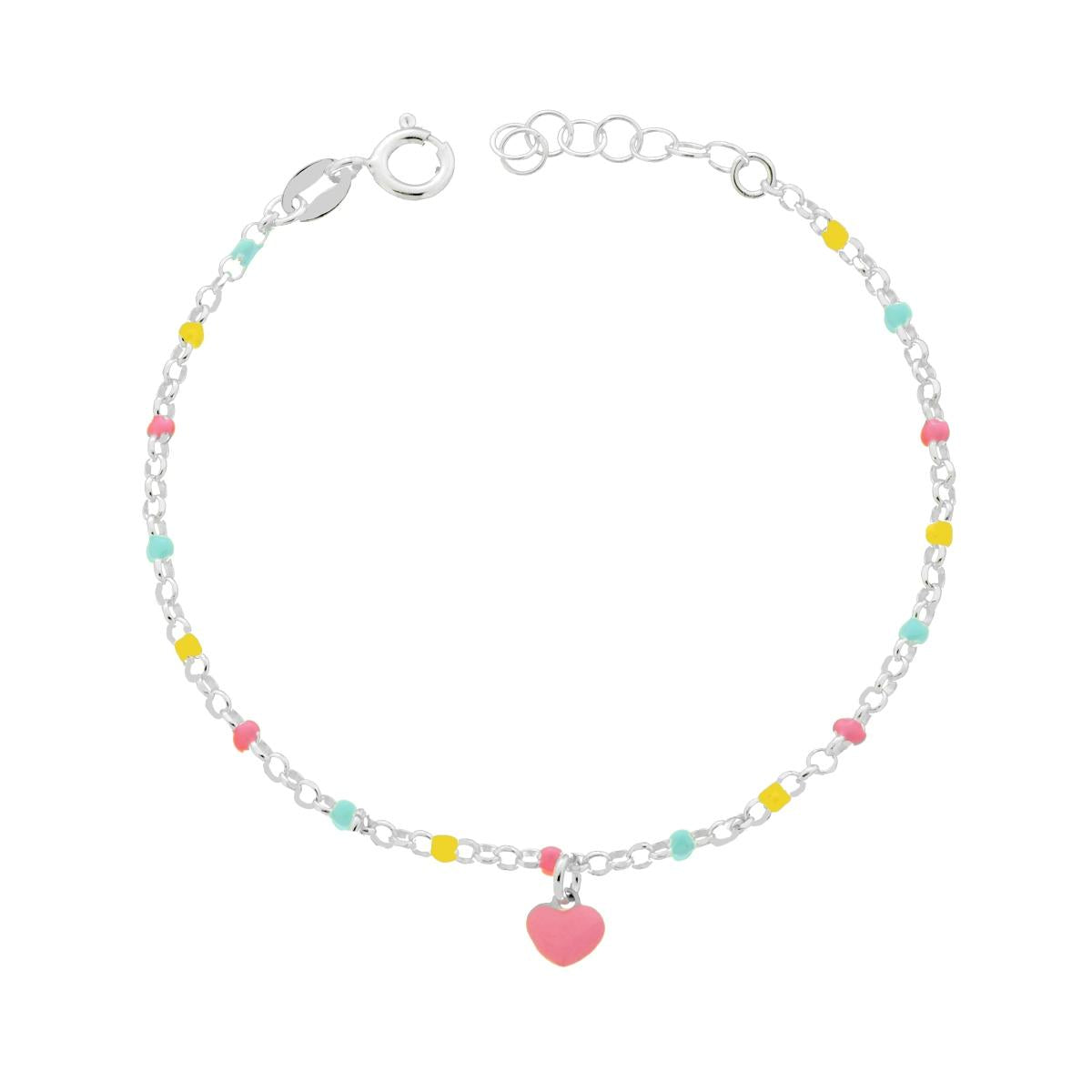 Armband für Jungen und Mädchen, Rolo-Kette, diamantiert, mit mehrfarbig emailliertem Herz, aus 925er Silber - MeinSchmuckShop