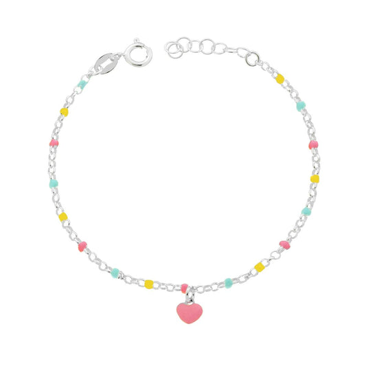 Armband für Jungen und Mädchen, Rolo-Kette, diamantiert, mit mehrfarbig emailliertem Herz, aus 925er Silber - MeinSchmuckShop
