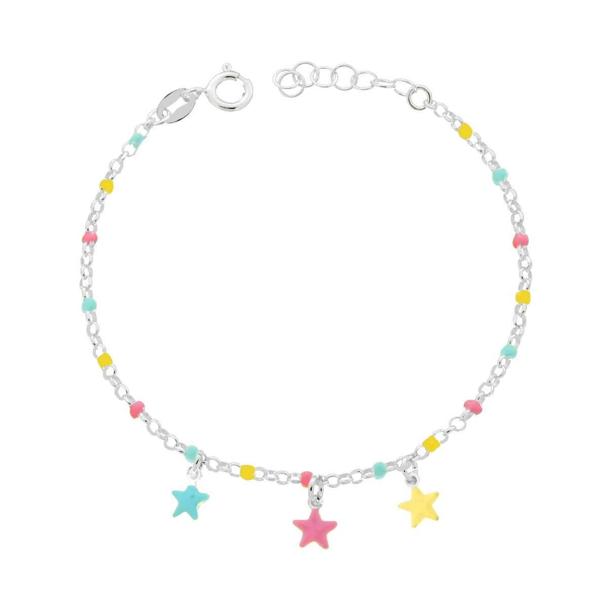 Kinderarmband für Jungen und Mädchen, Rolo-Kette, diamantiert, mit Sternen, mehrfarbige Emaille, aus Silber 925 - MeinSchmuckShop