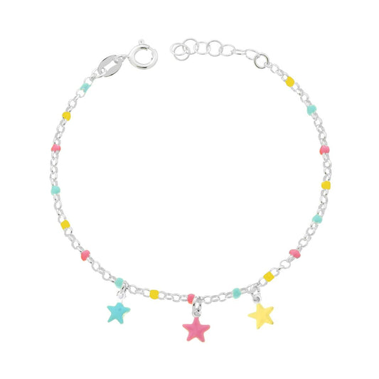 Kinderarmband für Jungen und Mädchen, Rolo-Kette, diamantiert, mit Sternen, mehrfarbige Emaille, aus Silber 925 - MeinSchmuckShop