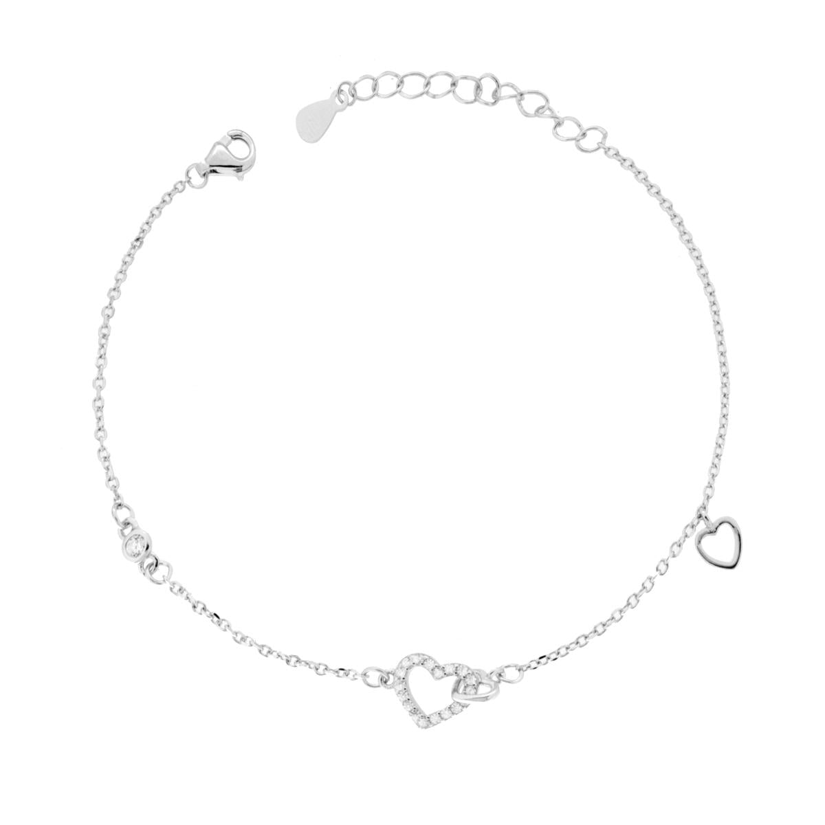 Armband mit Rolo-Kette, diamantiert, mit Herz und weißen Cubic Zirconia, aus Silber 925, rhodiniert - MeinSchmuckShop