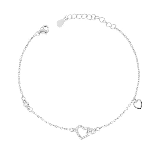 Armband mit Rolo-Kette, diamantiert, mit Herz und weißen Cubic Zirconia, aus Silber 925, rhodiniert - MeinSchmuckShop