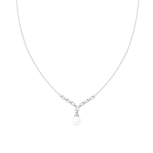 Kette Forzatina, diamantierte, mit Tropfenperle und weißen Cubic Zirconia, aus 925er Silber rhodiniert - MeinSchmuckShop