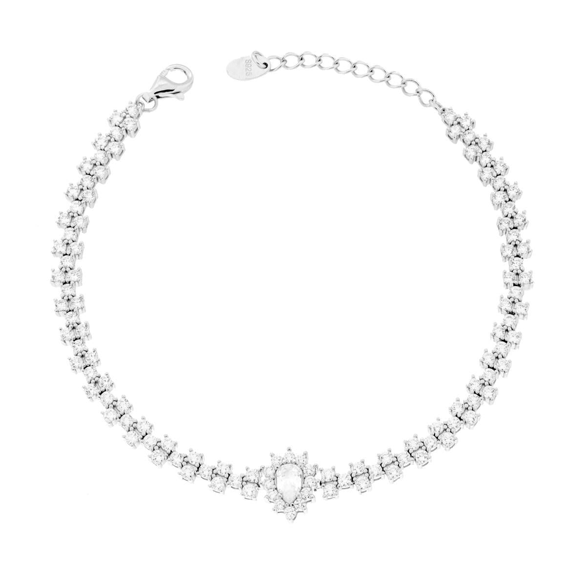 Tennisarmband mit zentralem Tropfen und weißen Cubic Zirconia aus 925er Silber, rhodiniert - MeinSchmuckShop
