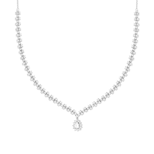 Halskette Rolo- und Tennis-Kette mit centralem Tropfen und weißen Cubic Zirconia aus 925er Silber rhodiniert - MeinSchmuckShop