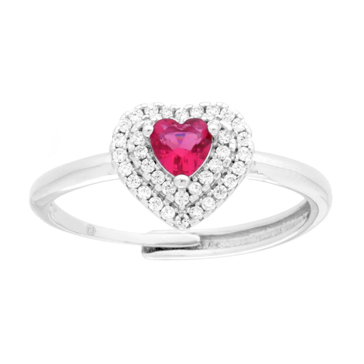Solitärring mit Herz aus kubischem Zirkon, rubinrot und weiß, in 925er Silber rhodiniert. - MeinSchmuckShop