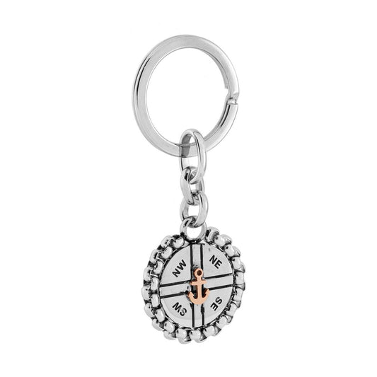 Schlüsselanhänger für Herren und Damen mit Ring, rundem Anhänger mit rosa Anker aus Edelstahl - MeinSchmuckShop