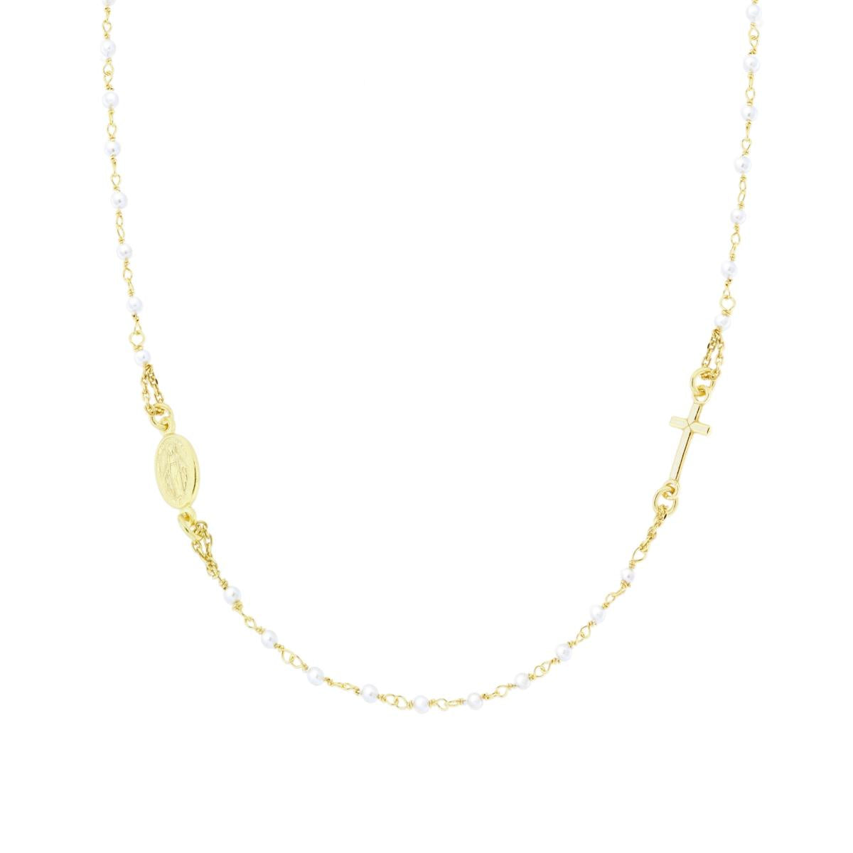 Rosenkranzkette, Modell Girocollo, Länge 50 cm, mit Perlenkügelchen Ø 2,2 mm, mit Kreuz aus Silber 925, goldplattiert. - MeinSchmuckShop