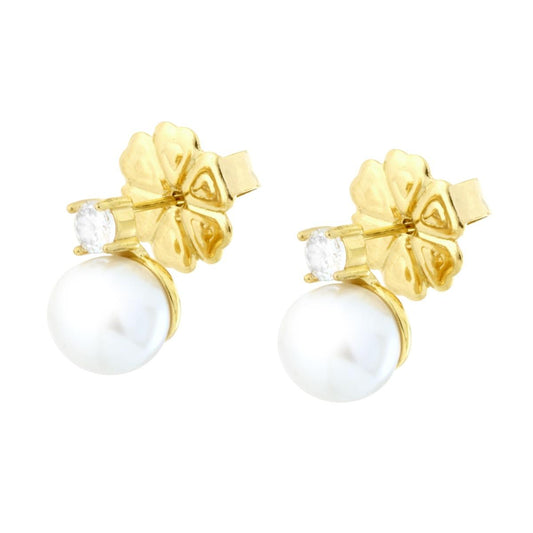 Ohrringe Perle 8 mm mit Lichtpunkt-Kristall Weiß in Edelstahl goldfarben - MeinSchmuckShop
