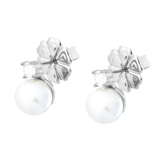 Ohrstecker Perle 8 mm mit Punto Luce Kristall Weiß aus Edelstahl - MeinSchmuckShop