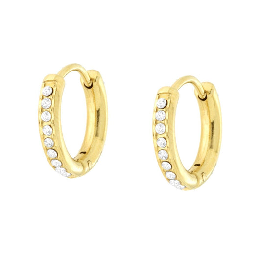 Ohrringe Kreis 13 mm mit weißen Kristallen aus Edelstahl in Goldfarbe - MeinSchmuckShop