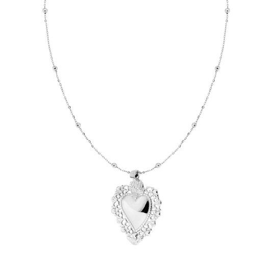 Halskette aus Stahl mit diamantierter Kette und Votivherz - MeinSchmuckShop