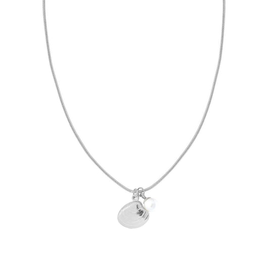 Halskette Mäusezahnkette mit Perle und Muschel aus Edelstahl - MeinSchmuckShop