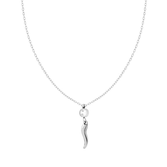 Halskette diamantierte Forzatina-Kette mit weißem Kristall (Punto Luce Crystal Bianco) und Horn aus Edelstahl - MeinSchmuckShop