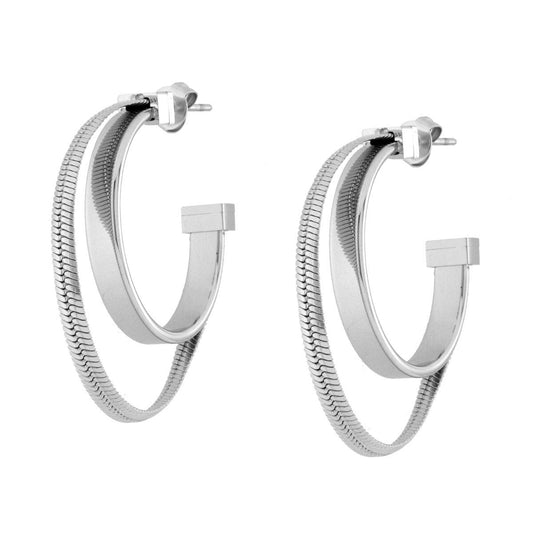 Doppelte Hoop-Ohrringe mit Maus-Schwanz-Kette, flach aus Stahl - MeinSchmuckShop