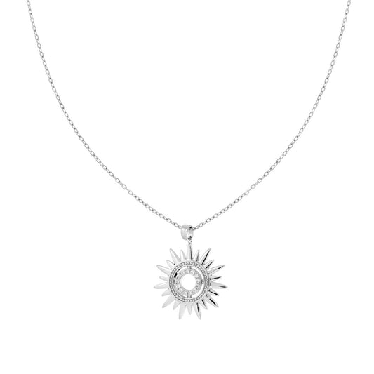Halskette mit diamantierter Forzatina-Kette, mit Sonne und weißen Kristallen, aus Edelstahl und Messing - MeinSchmuckShop