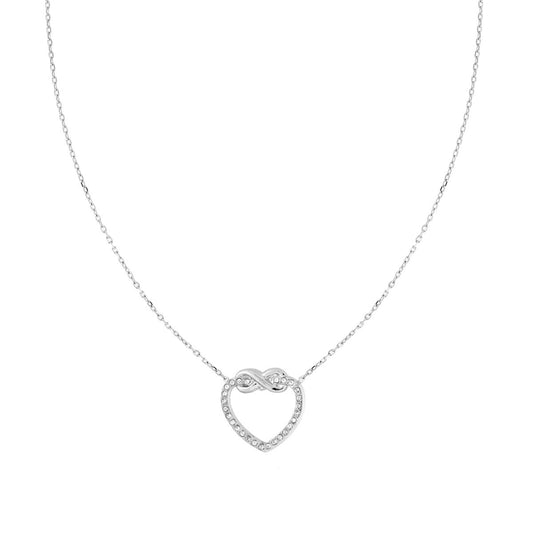 Halskette mit diamantierter Kette, Herz und Unendlichkeit, mit weißen Kristallen aus Edelstahl - MeinSchmuckShop