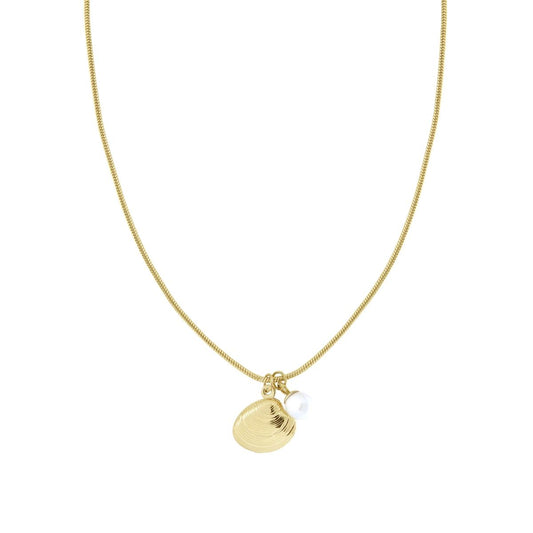 Kette mit Maus-Schwanz-Gliedern aus Edelstahl, goldfarben, mit Perle und Muschel - MeinSchmuckShop