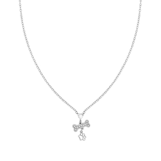Kette diamantiert, Forzatina-Kette, mit Herz, Knochen, Pfote und weißem Kristall aus Edelstahl - MeinSchmuckShop