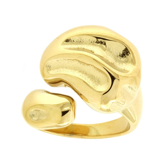Ring mit chunky Band, gegensätzlicher Form, fließende Gestalt aus Edelstahl in Goldfarbe. - MeinSchmuckShop