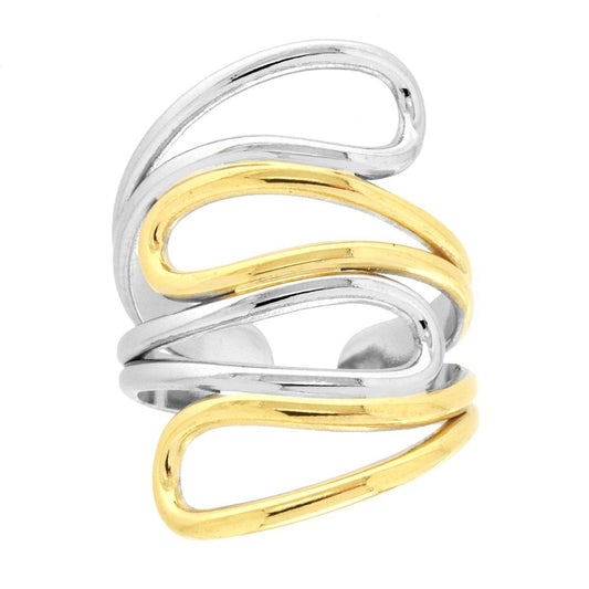 Ring mit zweifarbigem Wickeldraht aus Stahl in Goldfarbe - MeinSchmuckShop