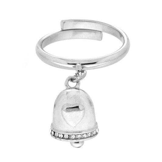 Ring mit hängendem Glöckchen mit Crystal Bianchi aus Edelstahl - MeinSchmuckShop