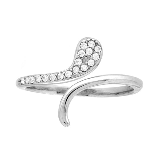 Ring mit Schlange aus Stahl, verziert mit weißen Kristallen. - MeinSchmuckShop