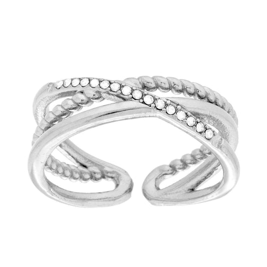 Ring mit Multifilo-Band mit weißen Kristallen aus Edelstahl - MeinSchmuckShop
