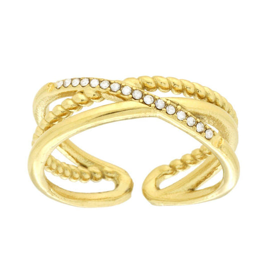 Ring mit Multifilamentband, mit weißen Kristallen, aus Edelstahl in Goldfarbe. - MeinSchmuckShop