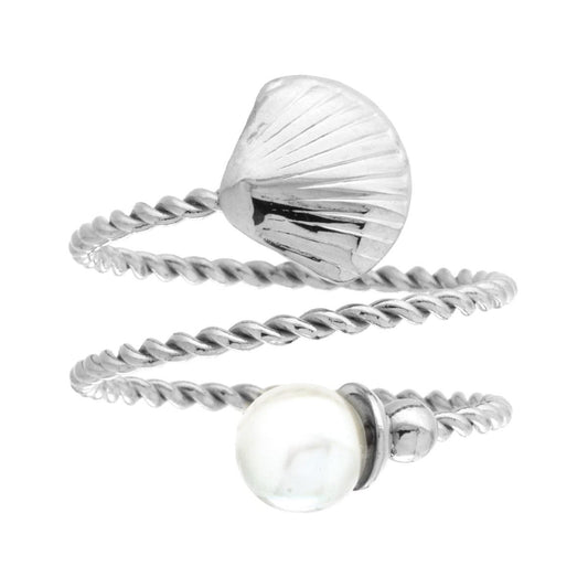 Ring Gegen Torchon-Faden mit Muschel und Perle aus Stahl - MeinSchmuckShop