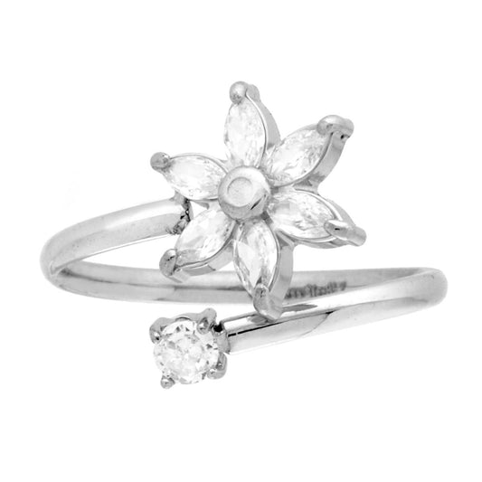 Ring aus Draht, Gegenüber-Blume und Lichtpunkt mit weißen Kristallen aus Edelstahl - MeinSchmuckShop