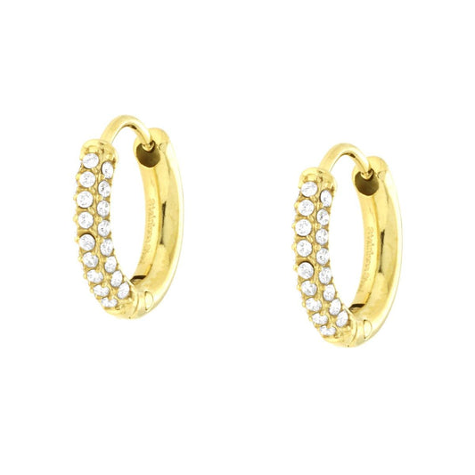 Ohrringe Creolen 13 mm mit weißen Kristallen aus Edelstahl in Goldfarbe - MeinSchmuckShop