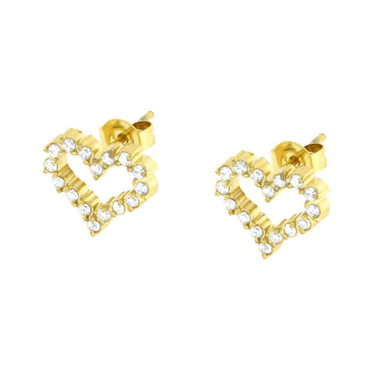 Herzohrringe mit weißen Kristallen aus Edelstahl in Goldfarbe - MeinSchmuckShop