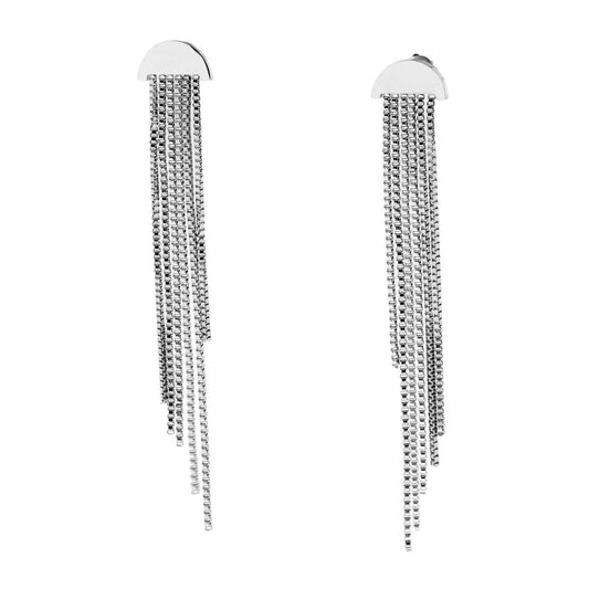 Lange Ohrringe, Multifilament, Venezianerkette, diamantiert, mit Halbkreis, glatt aus Edelstahl. - MeinSchmuckShop