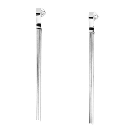 Lange Ohrringe mit Mehrfadenkette Magik, mit gewelltem Stab aus Stahl - MeinSchmuckShop