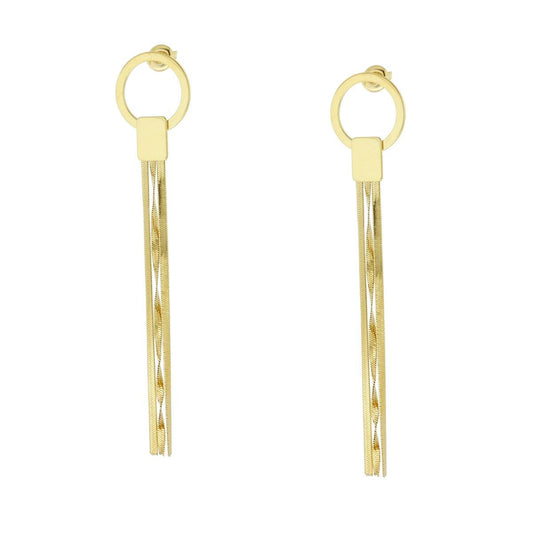 Lange Ohrringe mit Mehrdrahtkette Magik, mit Rechteck und Kreis, aus Edelstahl, goldfarben. - MeinSchmuckShop