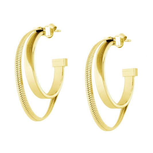 Ohrstecker, doppelter Kreis mit Maus-Schwanz-Kette, flach, aus Stahl, goldfarben - MeinSchmuckShop