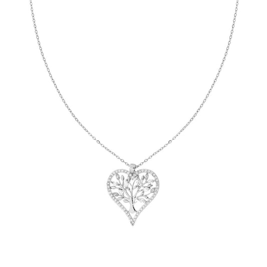 Kette aus Forzatina mit Herz, Baum des Lebens und weißen Kristallen aus Edelstahl. - MeinSchmuckShop