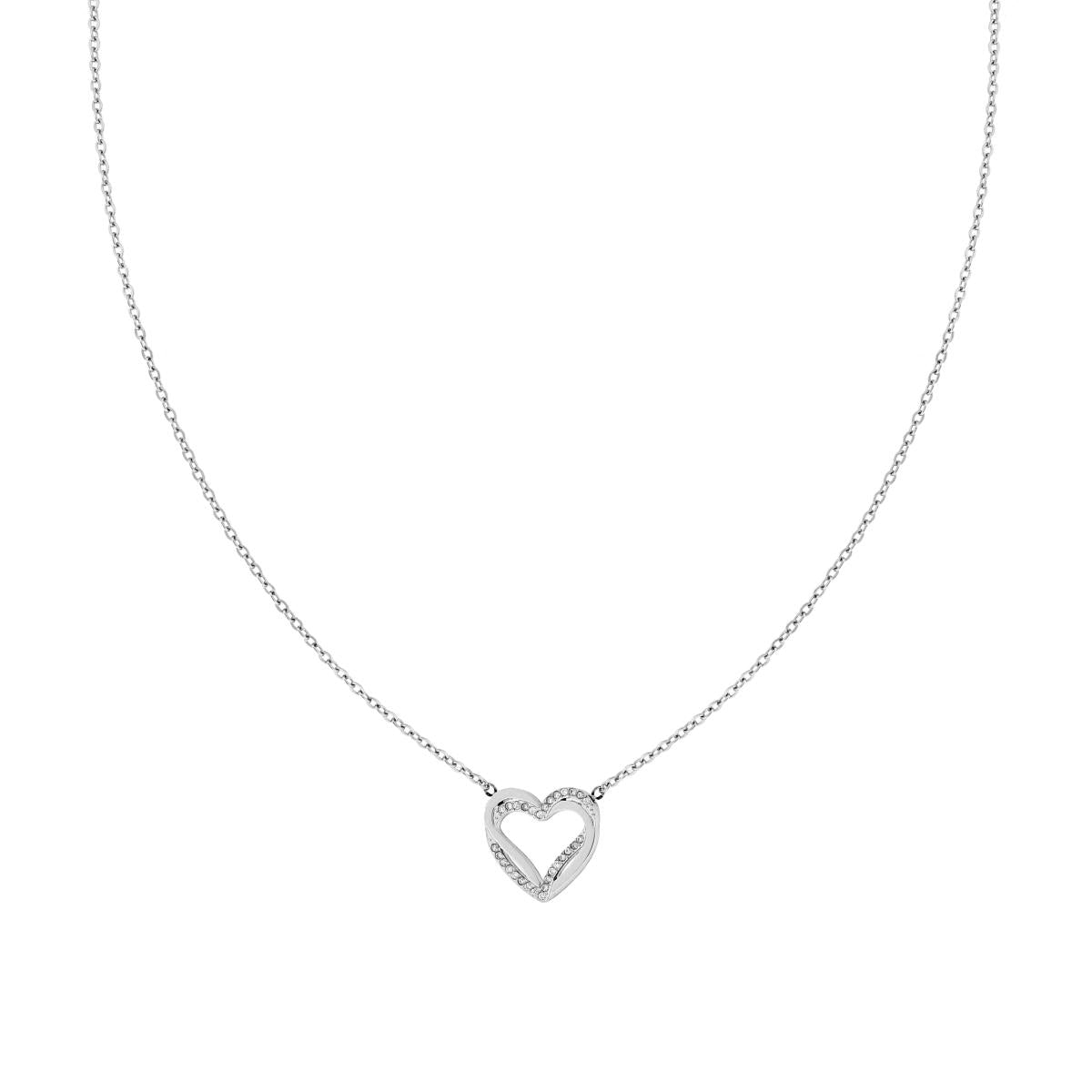 Halskette Kette Forzatina mit Herzen und weißen Kristallen aus Edelstahl - MeinSchmuckShop