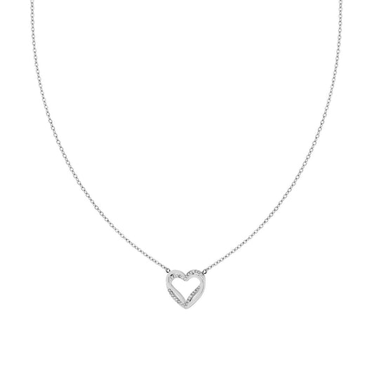 Halskette Kette Forzatina mit Herzen und weißen Kristallen aus Edelstahl - MeinSchmuckShop