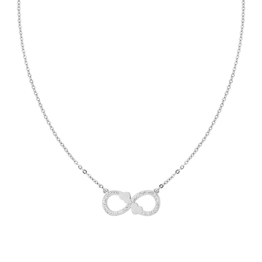 Halskette Forzatina-Kette mit Unendlichkeitsherzen und weißen Kristallen aus Edelstahl - MeinSchmuckShop