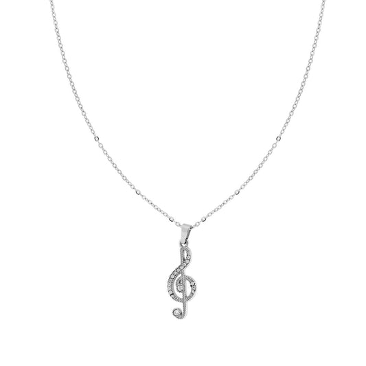 Forzatina-Kette mit Violinschlüssel und weißen Kristallen aus Edelstahl - MeinSchmuckShop