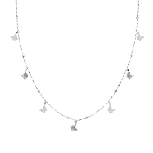 Kette aus Forzatina mit Kugeln und hängenden Schmetterlingen aus Edelstahl - MeinSchmuckShop