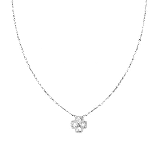 Kette Forzatina mit Quadrifoglio, Herzen und weißen Kristallen aus Edelstahl - MeinSchmuckShop