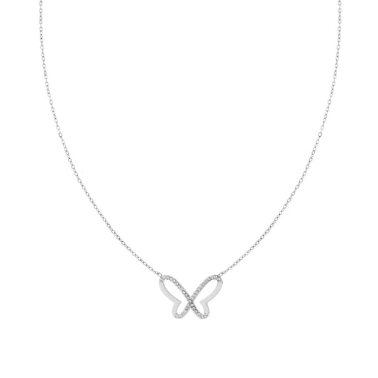 Kette Forzatina mit Schmetterling und weißem Kristall aus Edelstahl - MeinSchmuckShop