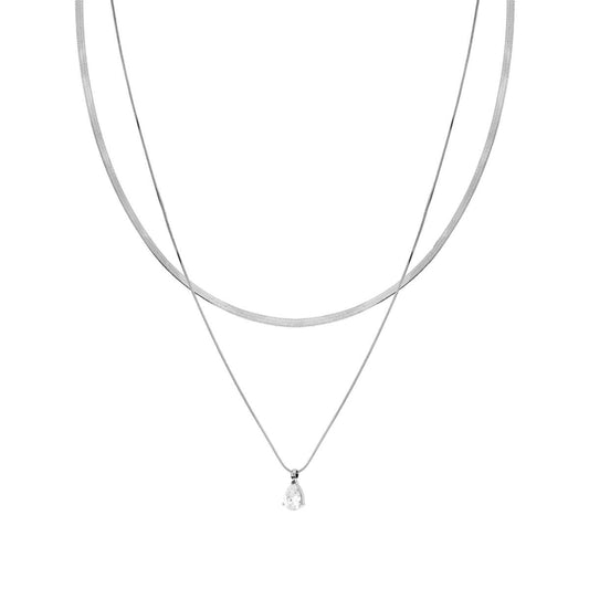 Halskette mit zwei Fäden, Mäuseschwanz-Kette und Magik, Lichtpunkt, Kristall-Tropfen Weiß, Anhänger aus Edelstahl - MeinSchmuckShop