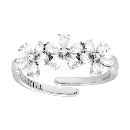 Ring-Trilogie Blumen mit Crystal Bianchi aus Edelstahl - MeinSchmuckShop