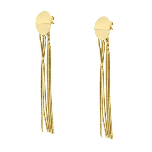 Lange Ohrringe, Multifilamentkette, Mäusezahnkette mit ovalen Elementen aus Edelstahl in Goldfarbe - MeinSchmuckShop